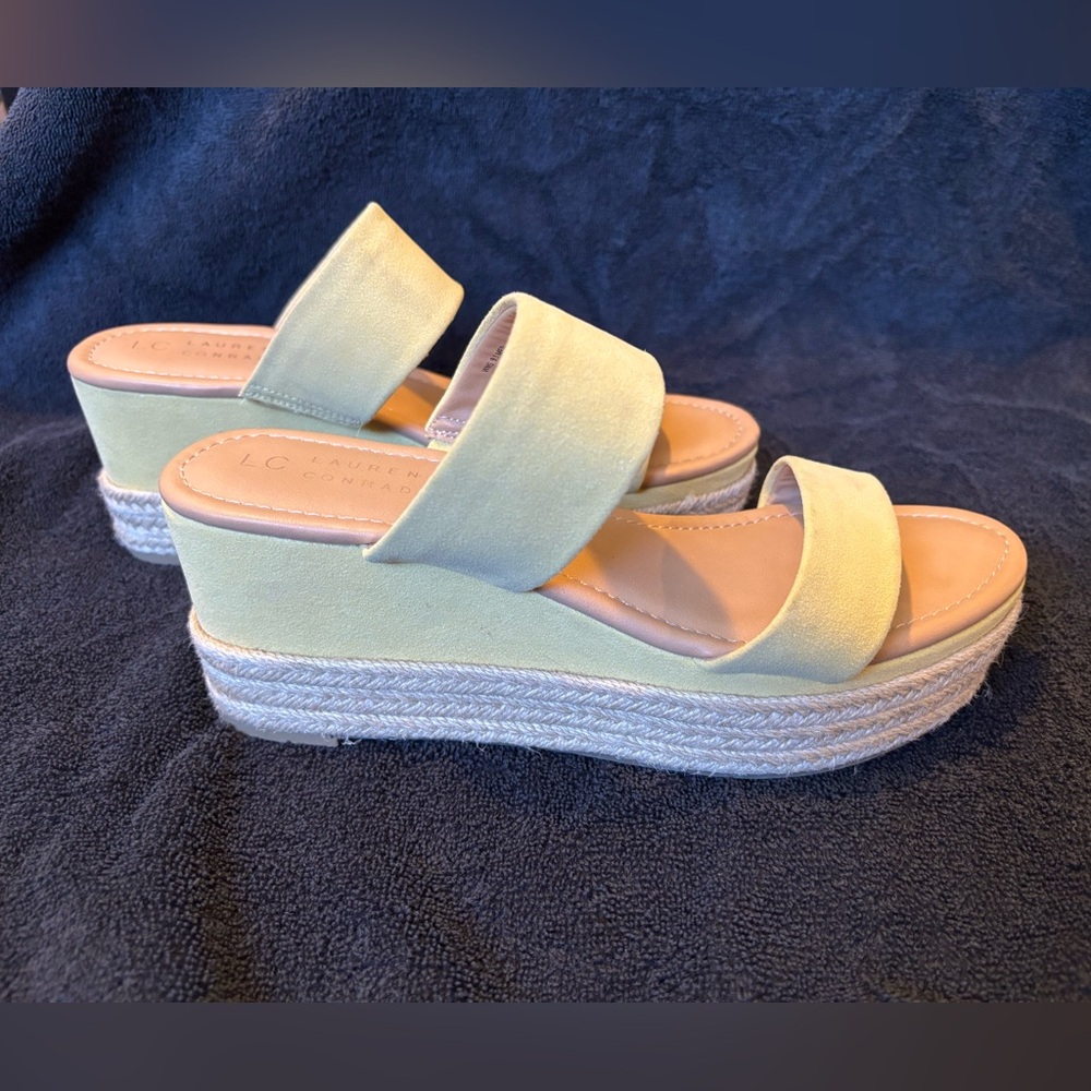 Lauren Conrad Yellow Espadrille Wedge Sandals